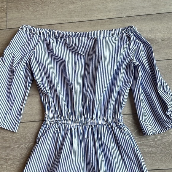 AQUA Striped Off The Shoulder Cotton Toe Sleeve Romper Small - Picture 5 of 6
